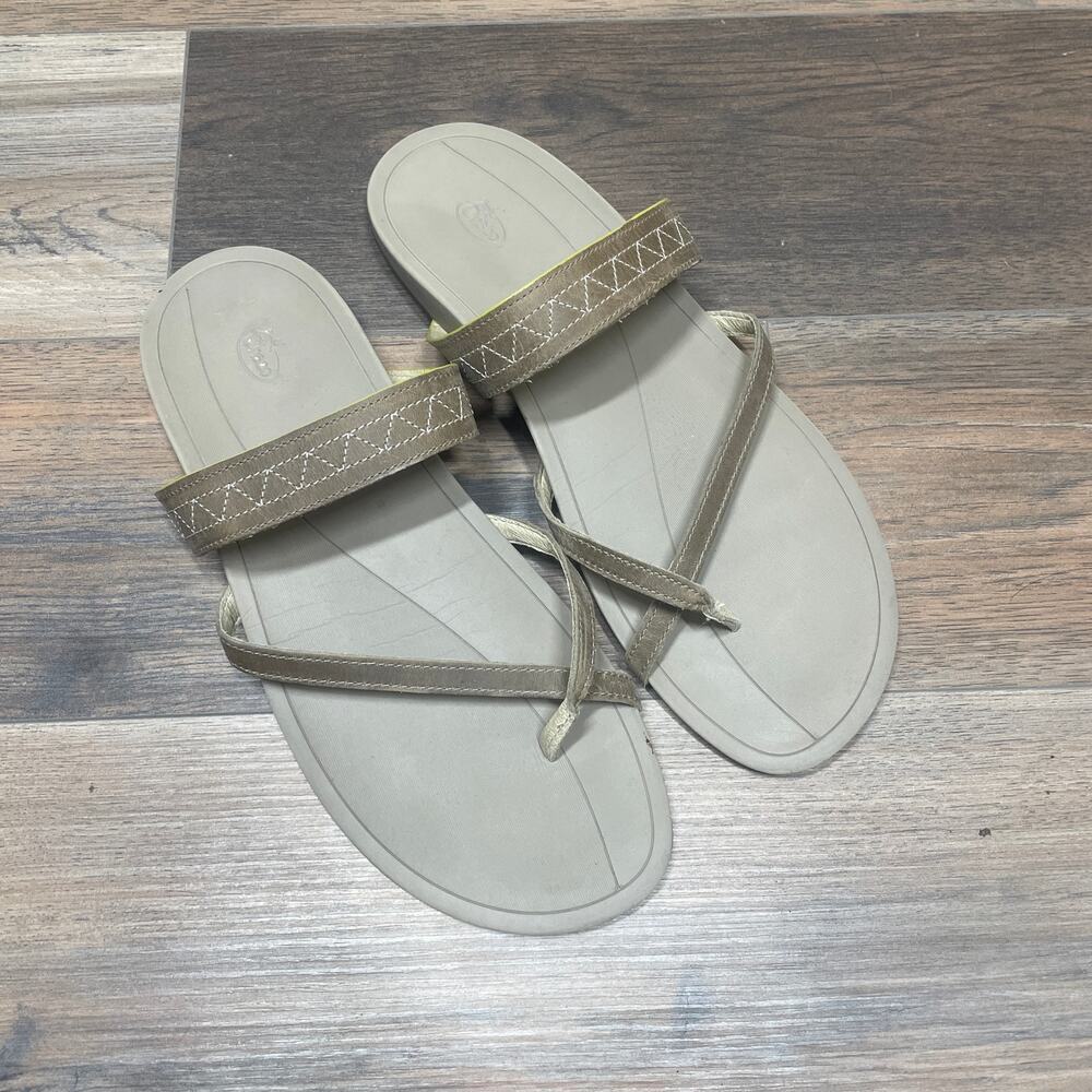 Chaco Womens Size 12 Deja Sandals Tan Leather Straps Flat Slip On